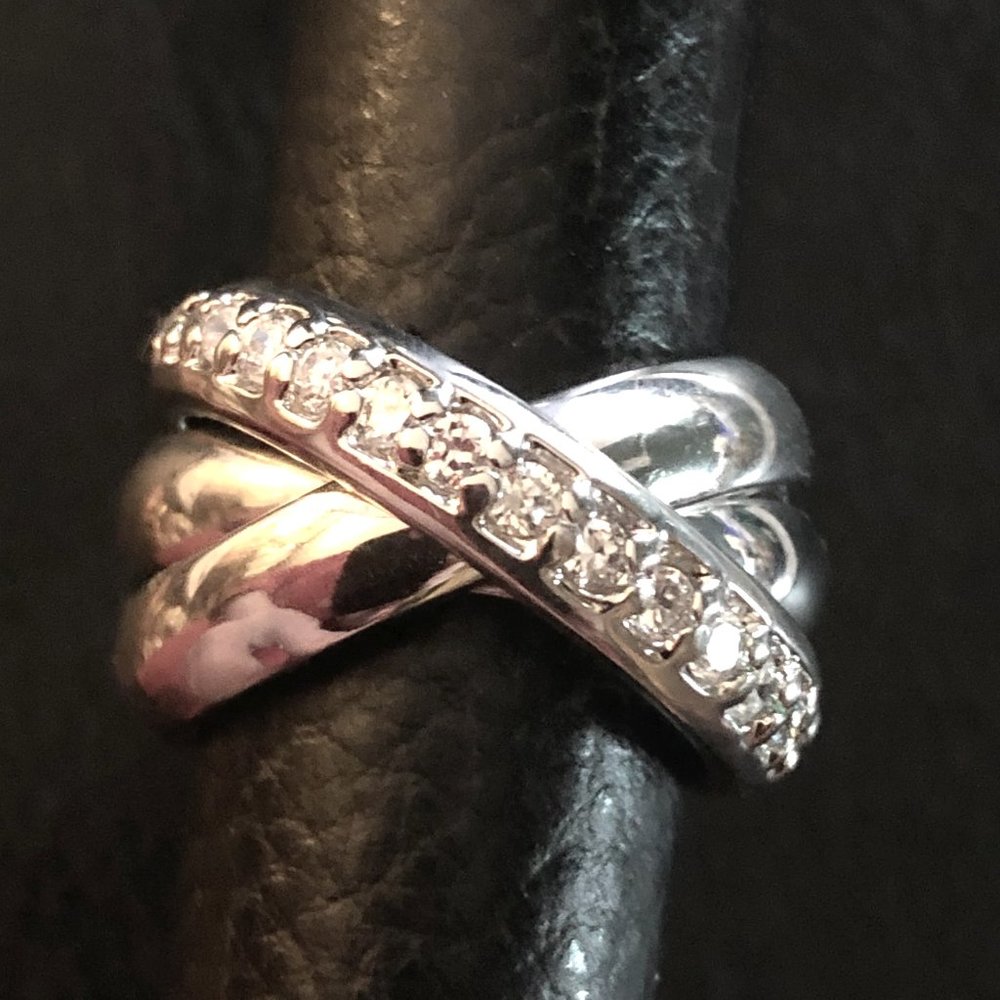 Silver CZ Eternity Band Rolling Ring 3pc Camille Lucie France sz XL 8.5